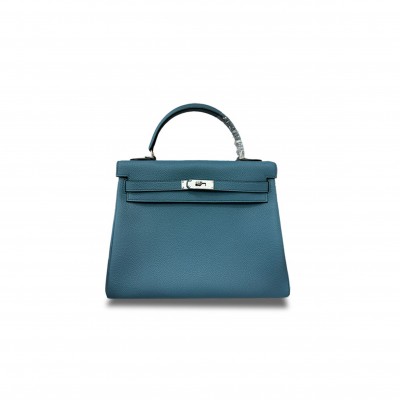 HERMÈS MASTER  KELLY 32 DENIM BLUE SILVER BUCKLE (32*23*10.5cm) 